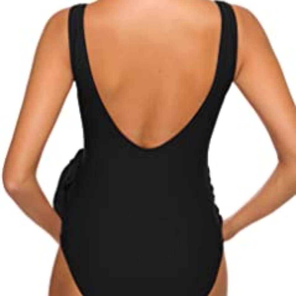 Maternity Ruffles Deep V Neck Bathing Suit - Picture 4 of 4